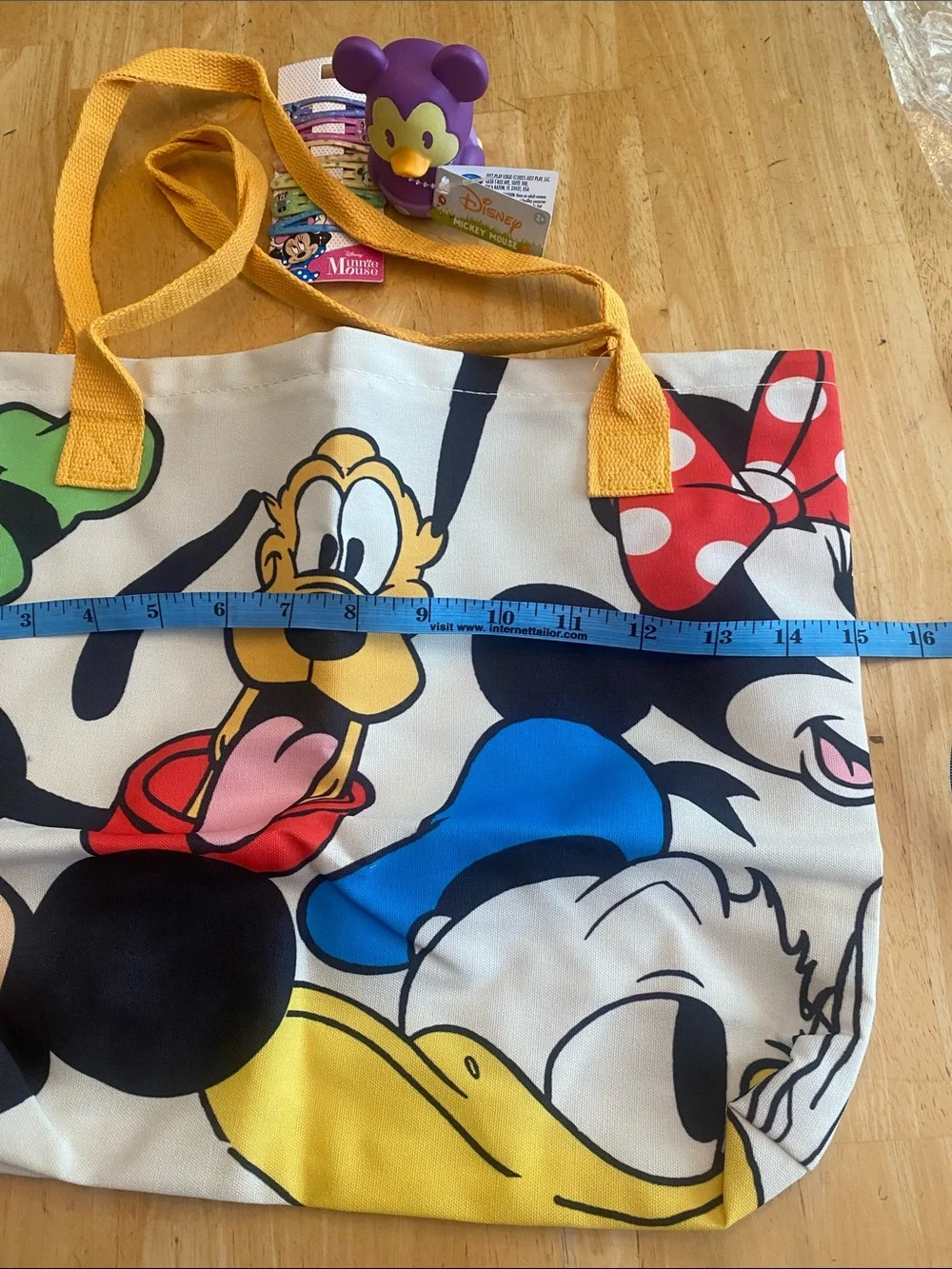 Bundle Disney Mickey duck, 6 Minnie hair clips & Character Canvas Tote New NWT
